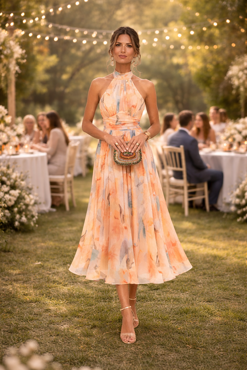 Emma | Vestido de cuello halter con estampado de acuarela