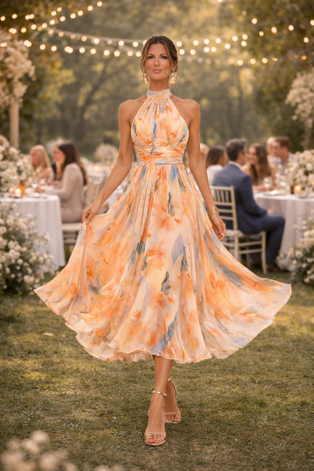 Emma | Vestido de cuello halter con estampado de acuarela