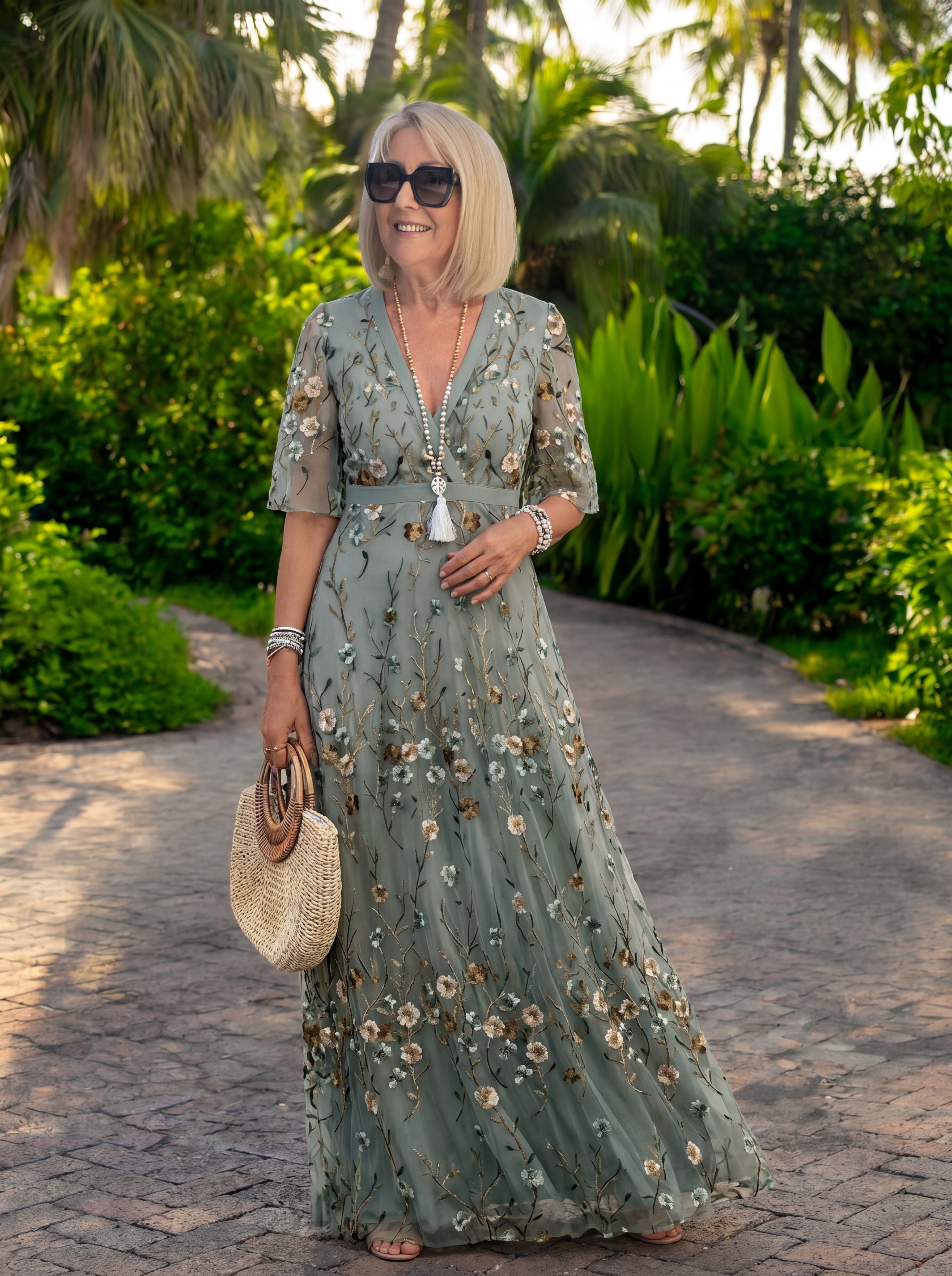 Melania | Abito lungo a fiori con scollo a V