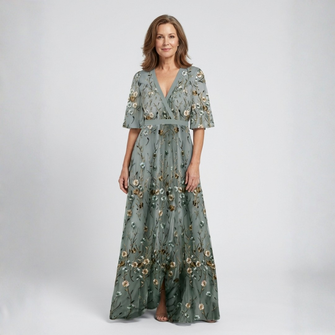 Melania | Abito lungo a fiori con scollo a V