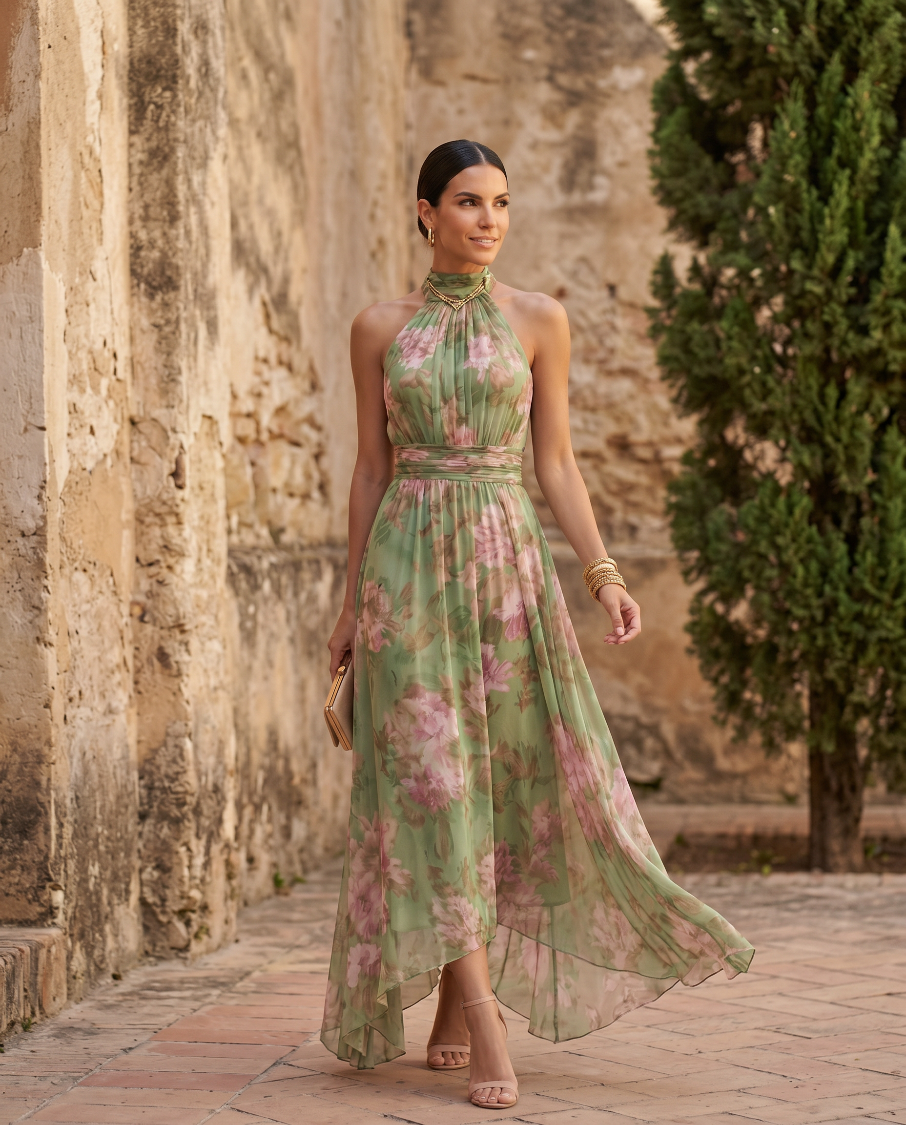 Greta | Abito Midi a Fiori con Scollo All’americana