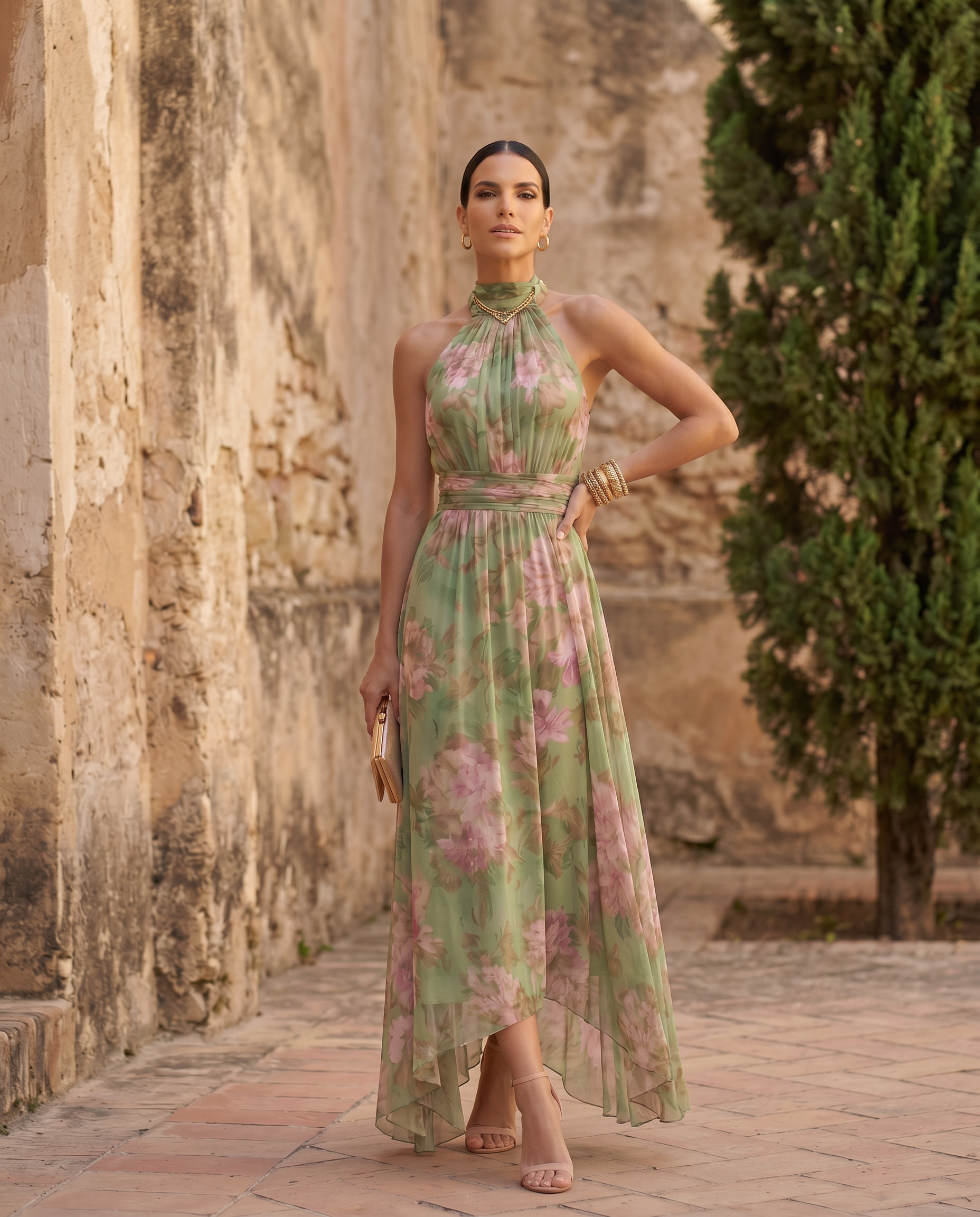 Greta | Abito Midi a Fiori con Scollo All’americana