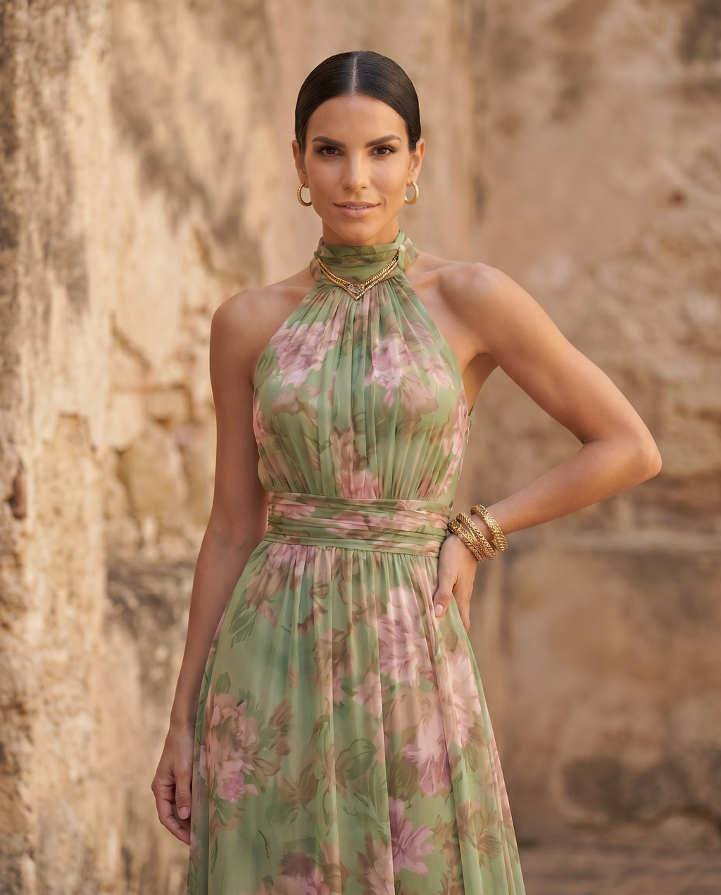 Greta | Abito Midi a Fiori con Scollo All’americana