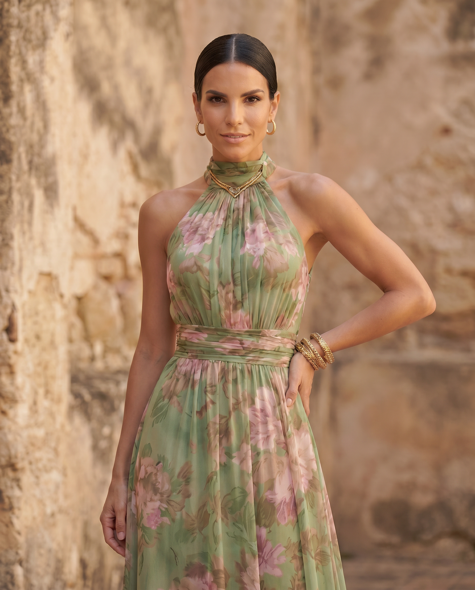 Greta | Abito Midi a Fiori con Scollo All’americana