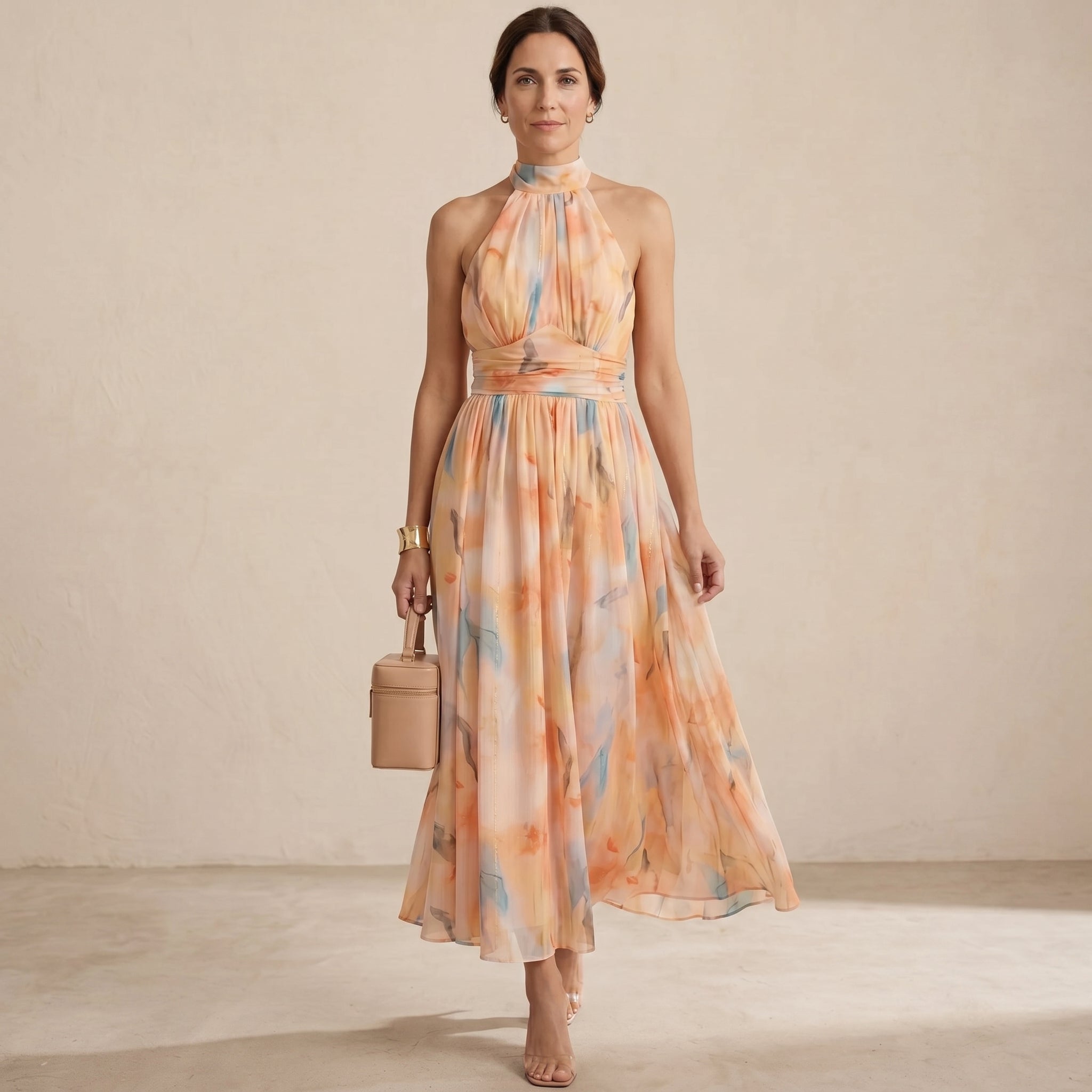 Emma | Vestido de cuello halter con estampado de acuarela