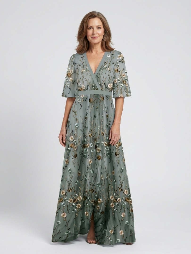 Melania | Abito lungo a fiori con scollo a V