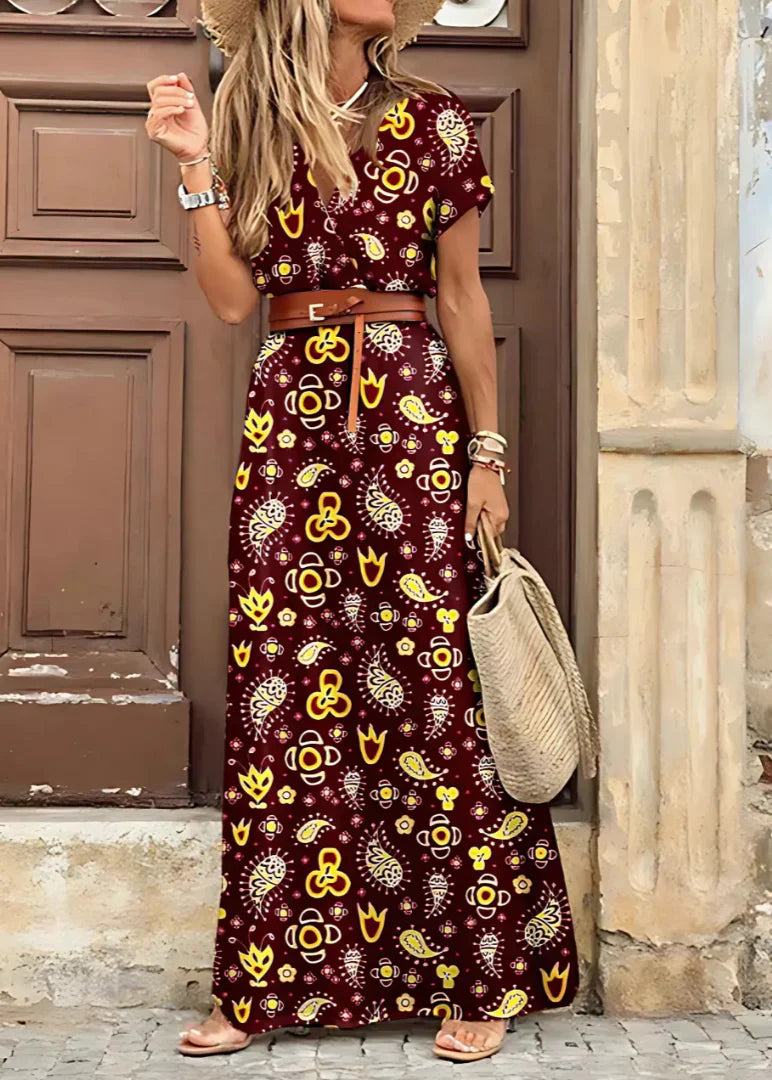 Adelaide | Vestido largo bohemio y vaporoso con cinturón